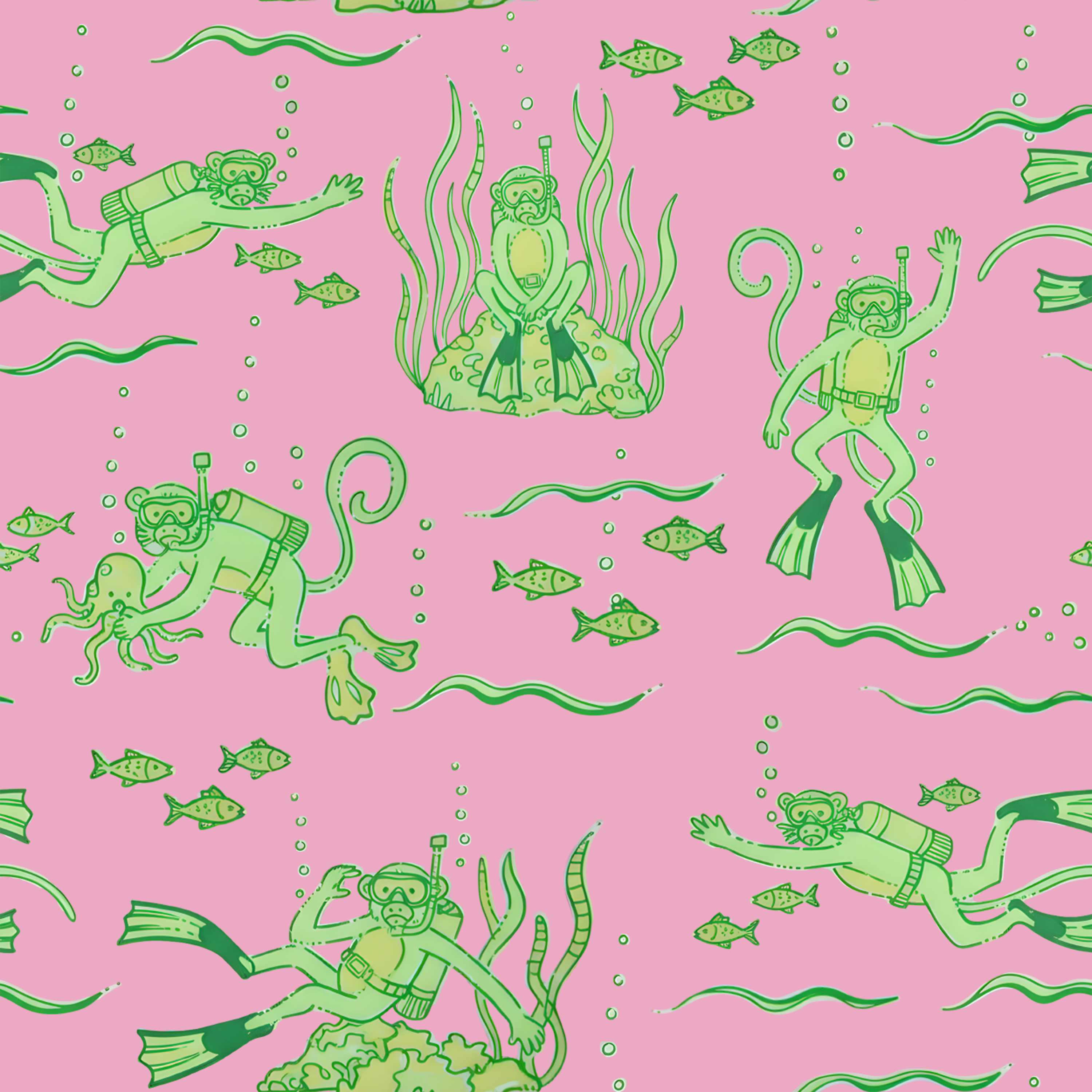 Scuba To Bermuda in Green on Peony Beach Pink